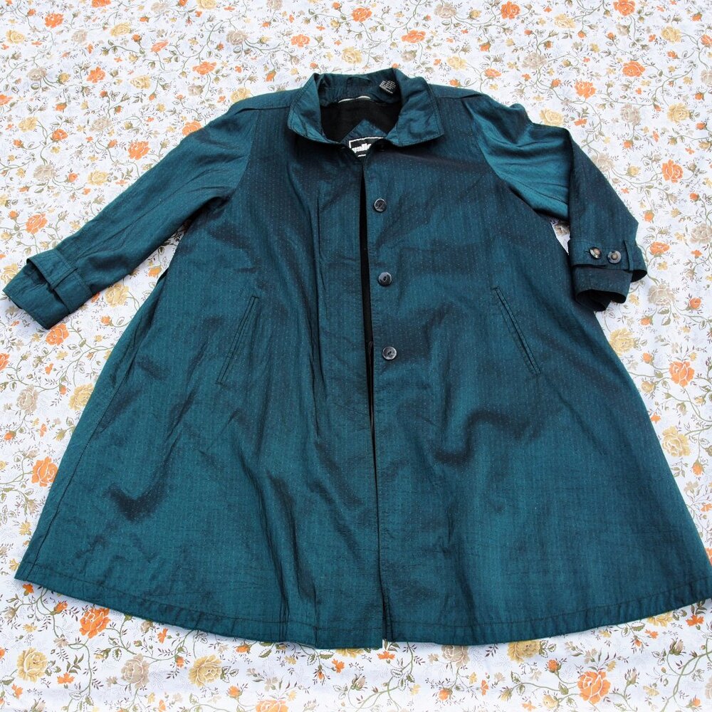 80s Raincoat with Zip Out Liner iridescent blue, Swing Style trench coat Sz 8